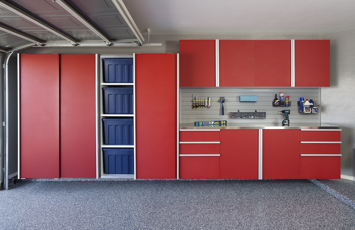 Red Sliding Cabinets Open